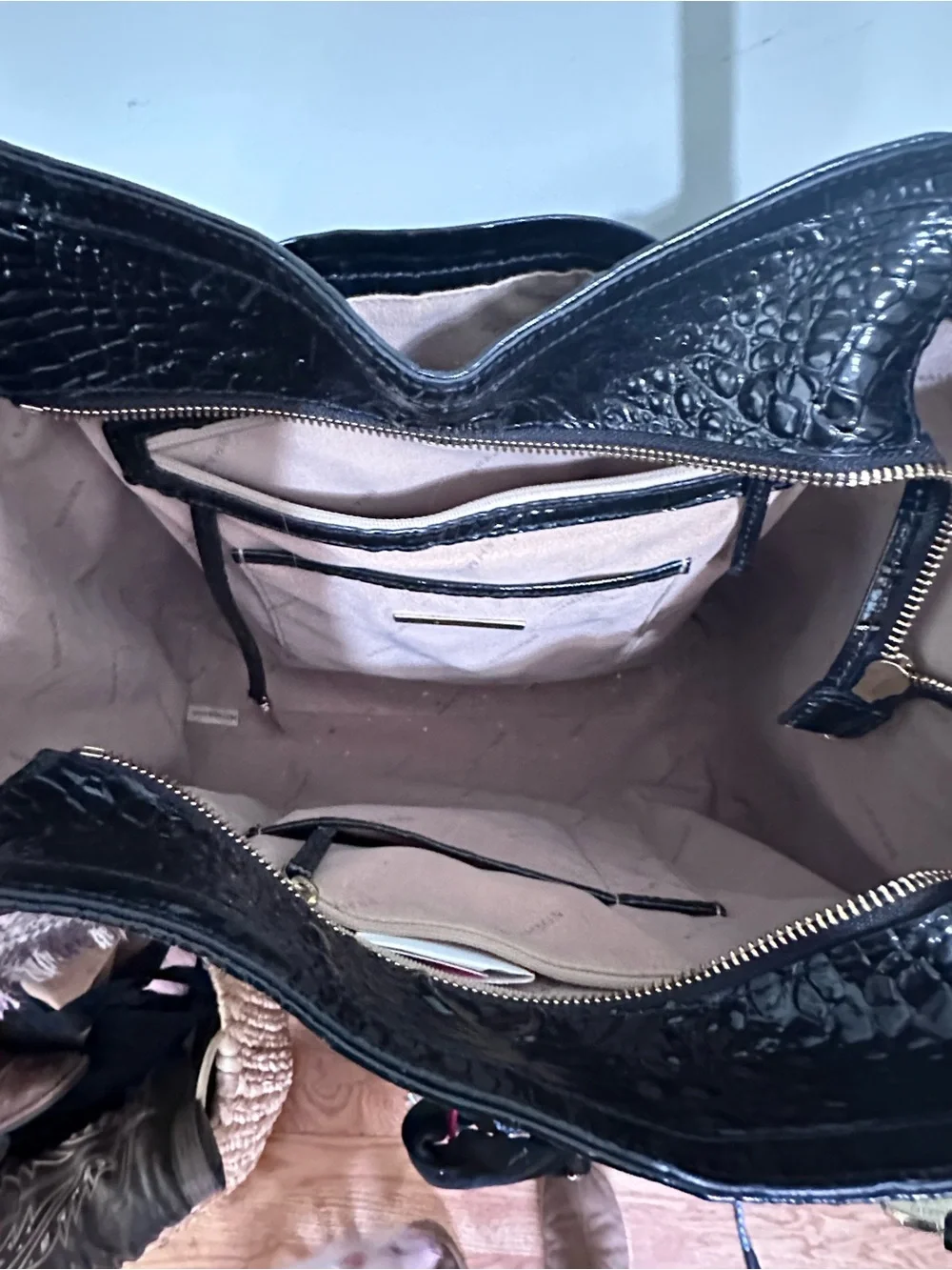 Authentic Brahmin Black Croc-Embossed Tote Bag